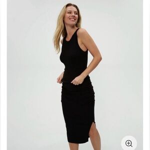 Michael Stars Elegant Black Ruched Midi Wren Dress XL